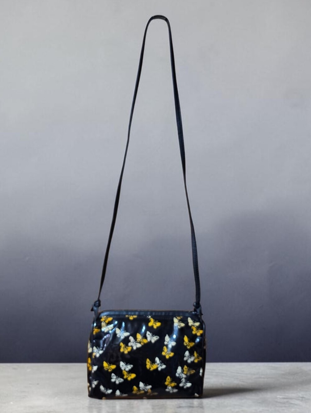 Vintage Bottega Veneta Butterfly Patent Glossy Black Crossbody Shoulder Bag